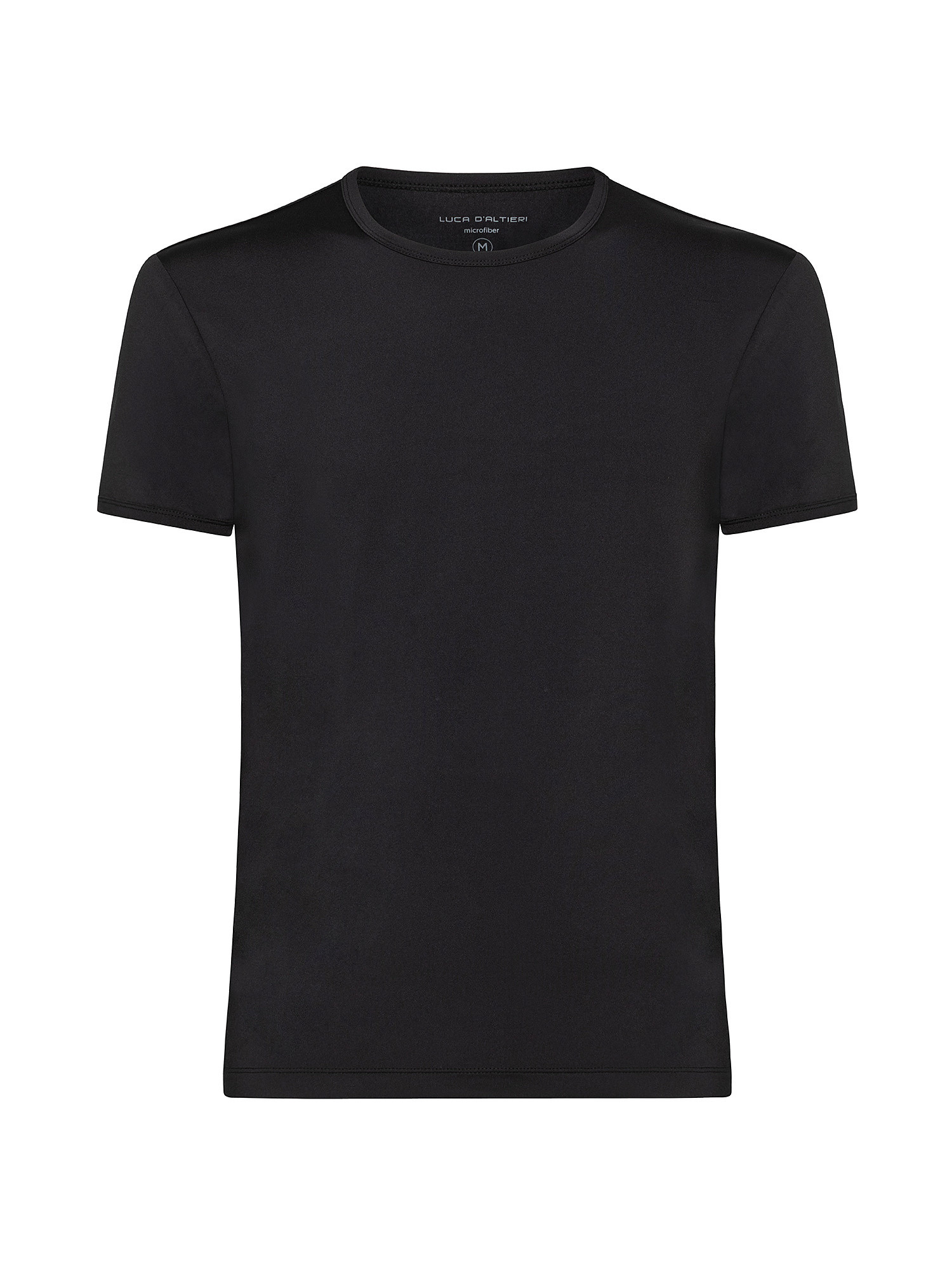 T-shirt girocollo microfibra tinta unita, Nero, large image number 0