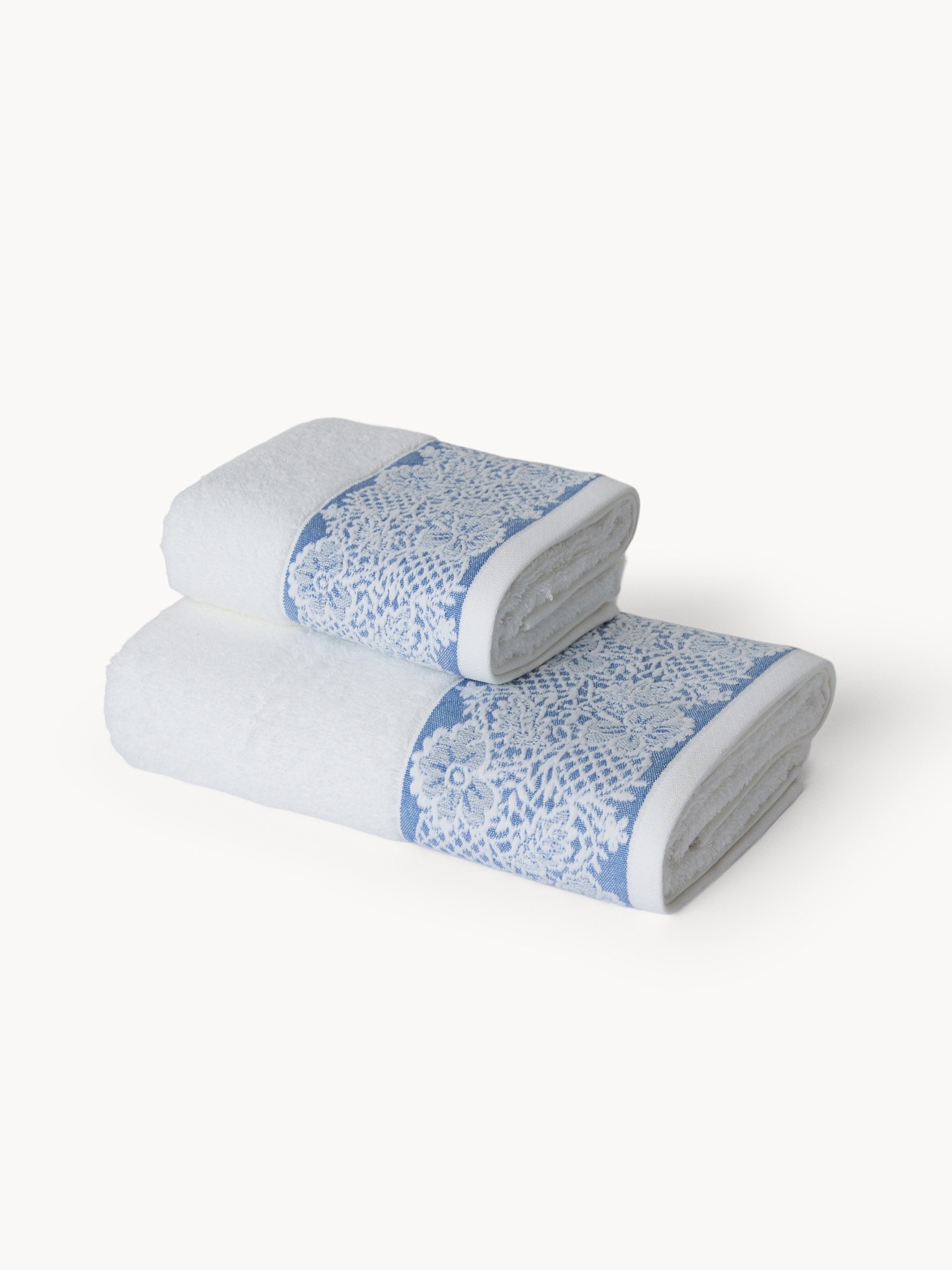 Asciugamano  in spugna di cotone con bordo floreale jacquard  - Prezzo di lancio, Blu, large image number 0