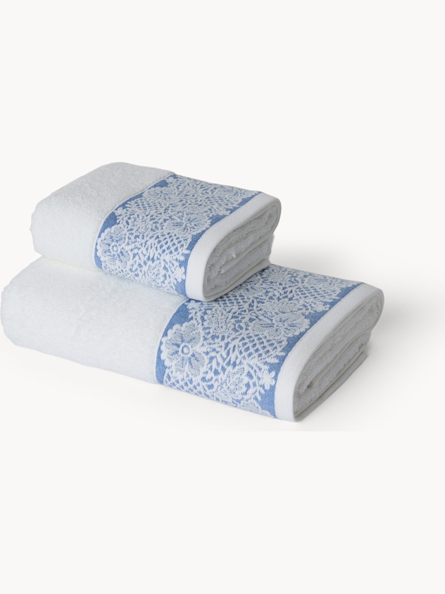 Asciugamano  in spugna di cotone con bordo floreale jacquard  - Prezzo di lancio