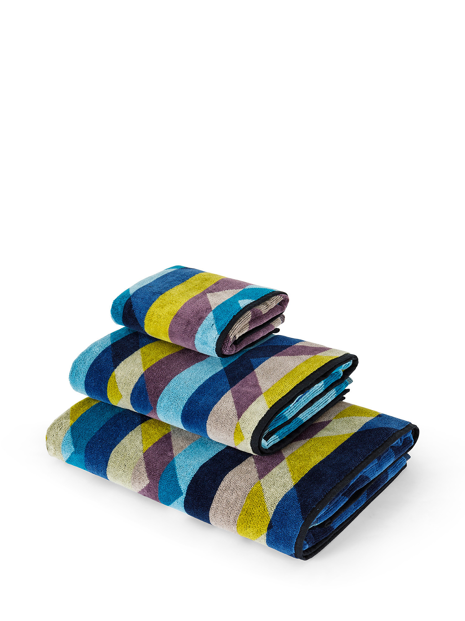 Asciugamano cotone velour motivo geometrico, Multicolor, large