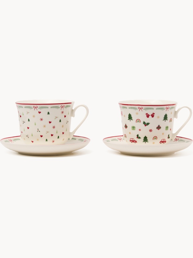 Set of 2 breakfast cups in New Bone China with Christmas motifs