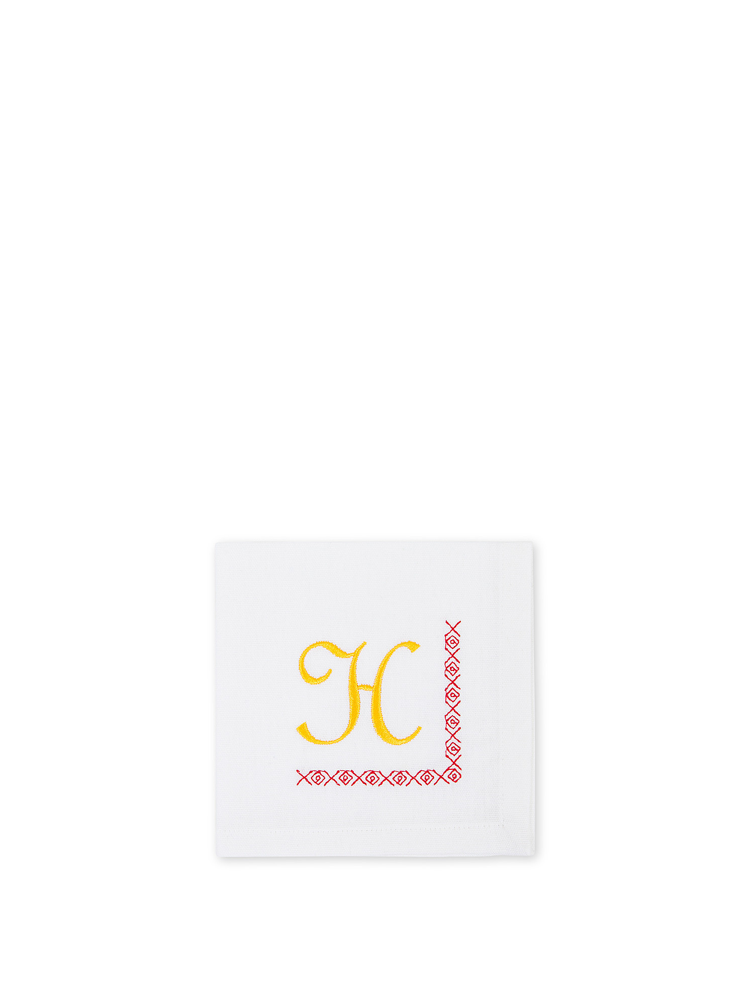 Pure cotton napkin with letter H embroidery, White, large image number 0