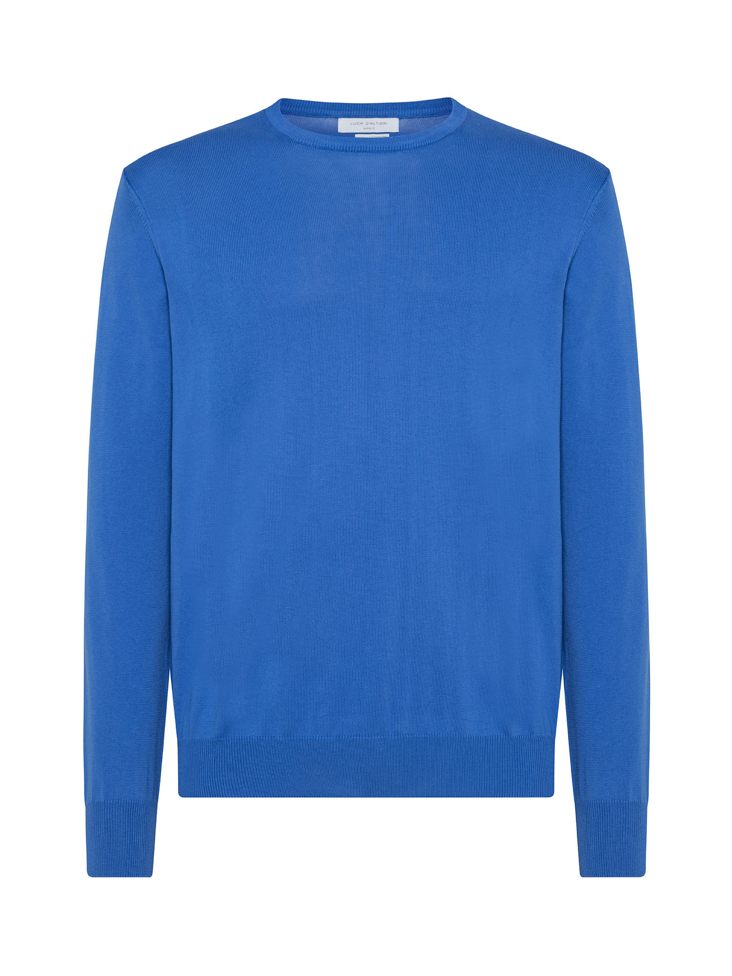 Pure cotton crewneck sweater, Blue Dark, large image number 0