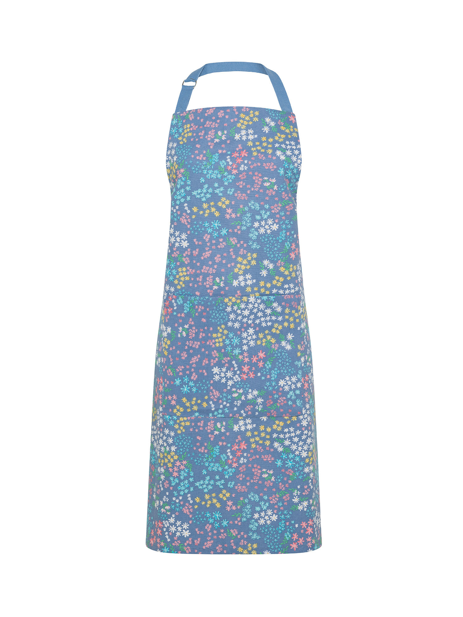 Pure cotton kitchen apron with flower print, Blue, large image number 0