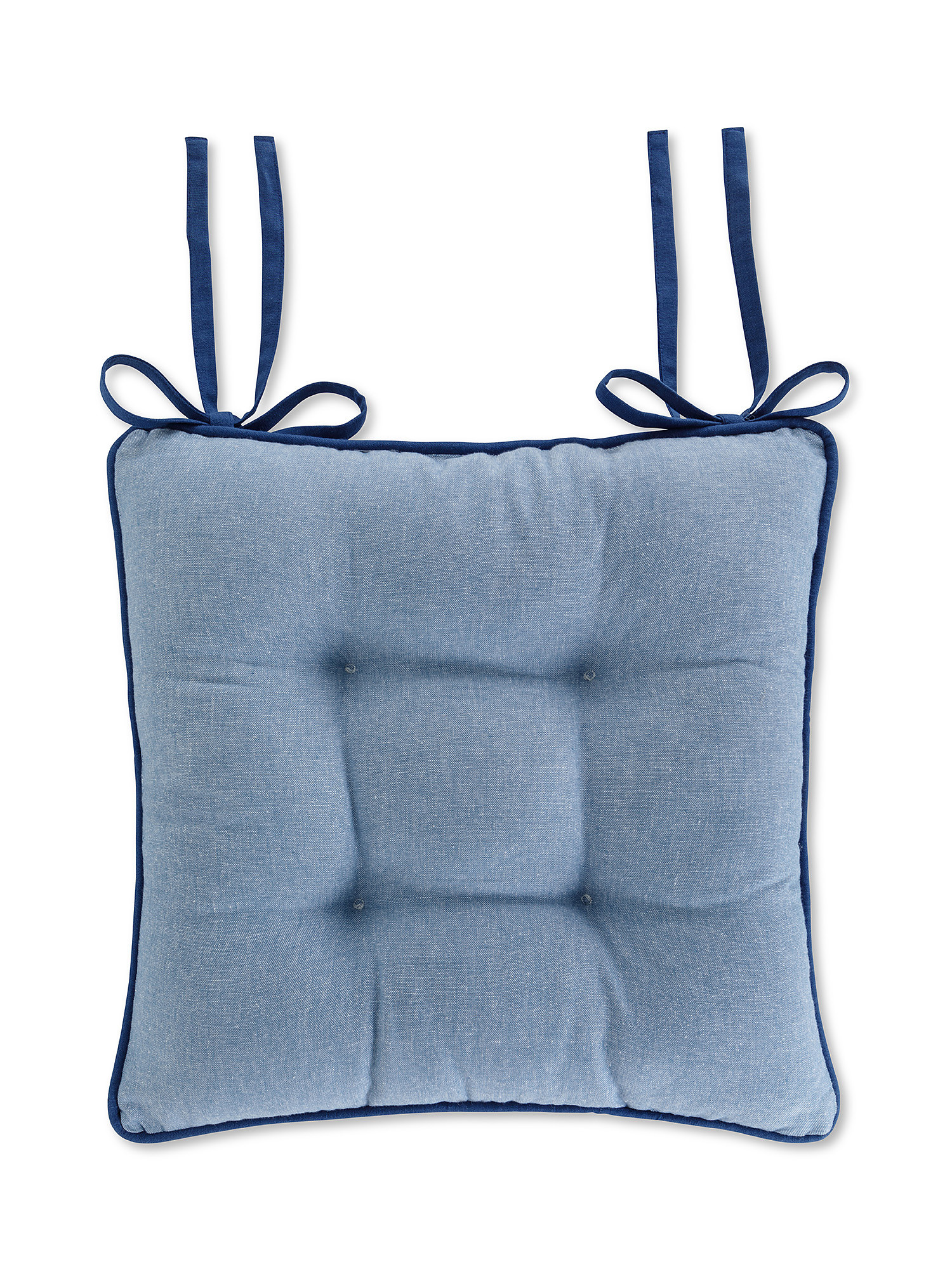 Cuscino da sedia cotone chambré orlo a contrasto, Blu, large image number 0
