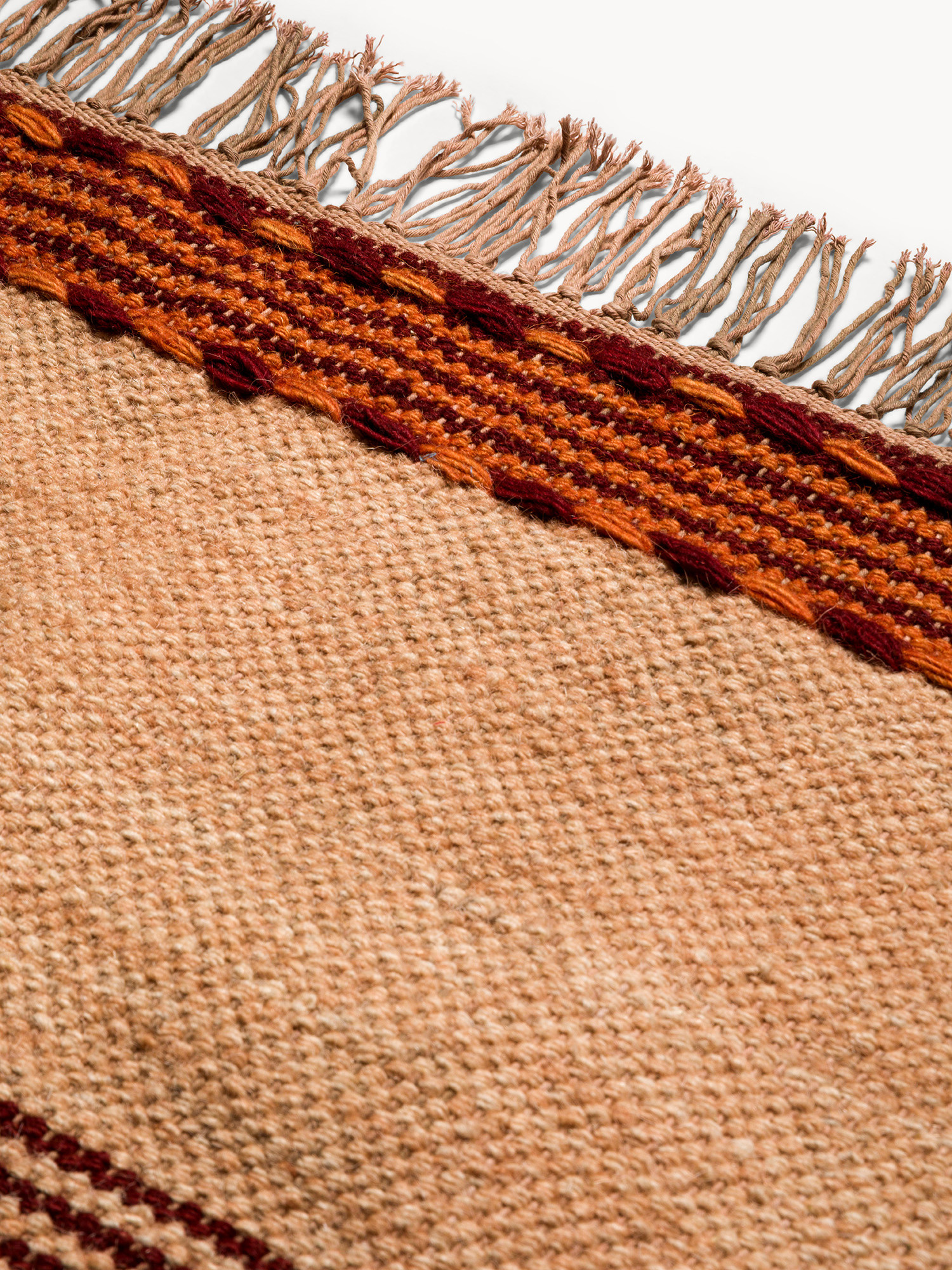 Tappeto in misto lana con fasce colorate e frange, Arancione, large image number 1