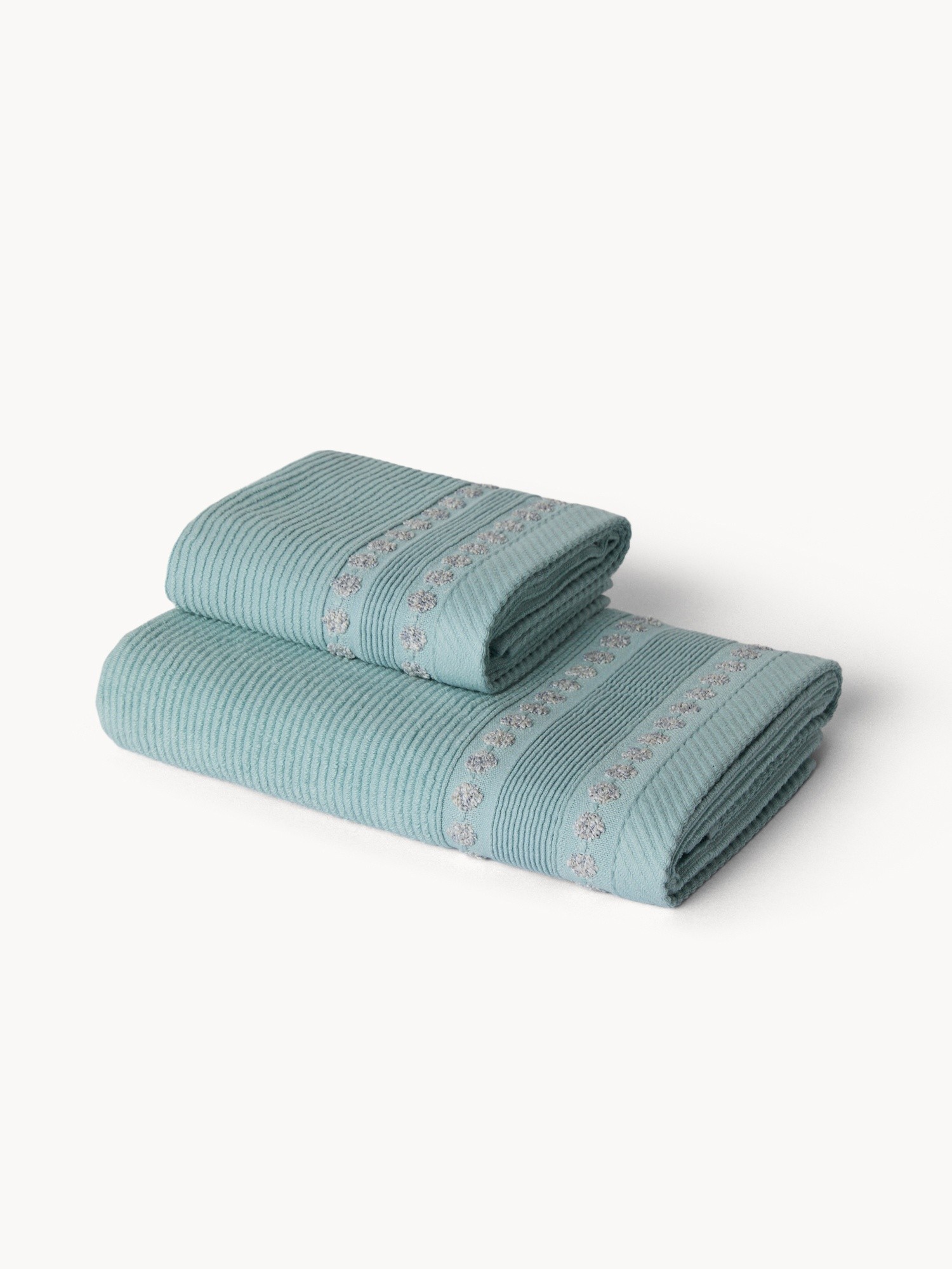 Asciugamano in spugna di cotone con bordo a pois - Prezzo di lancio, Verde acqua, large image number 0