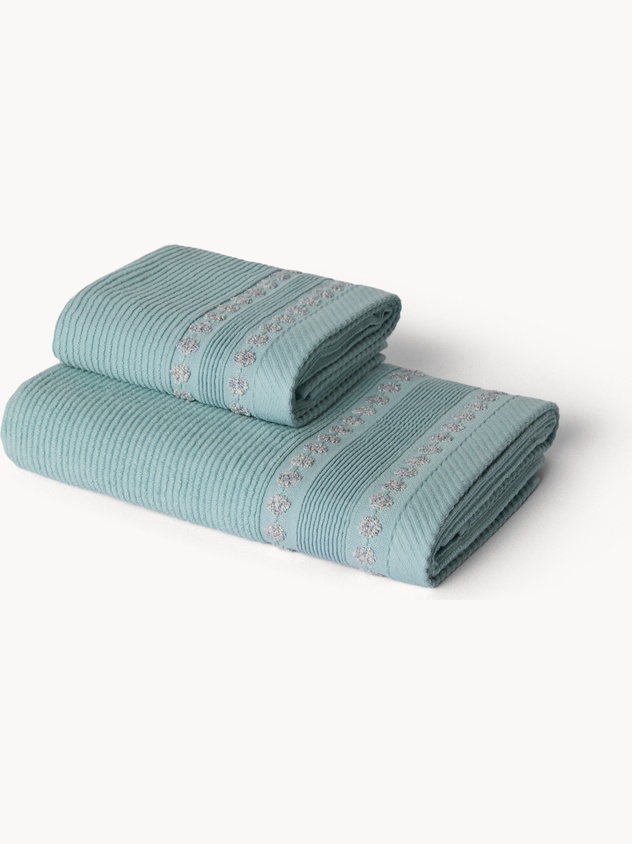 Asciugamano in spugna di cotone con bordo a pois - Prezzo di lancio