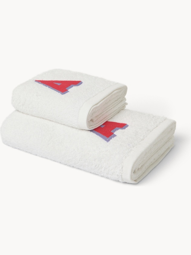 Set 2 asciugamani in spugna di cotone ricamo lettera A