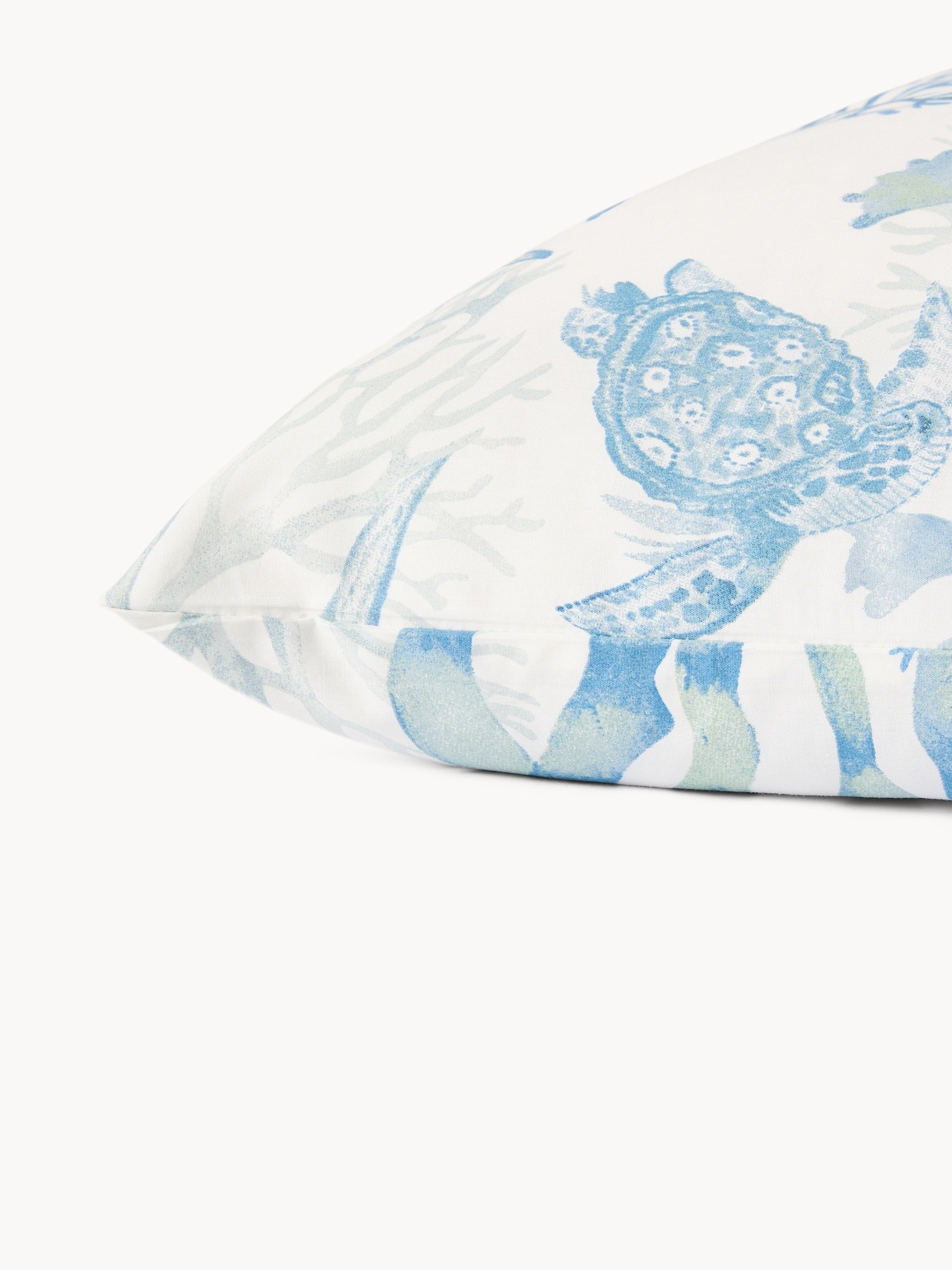 Cotton percale pillowcase with a nautical pattern, White / Blue, large image number 1