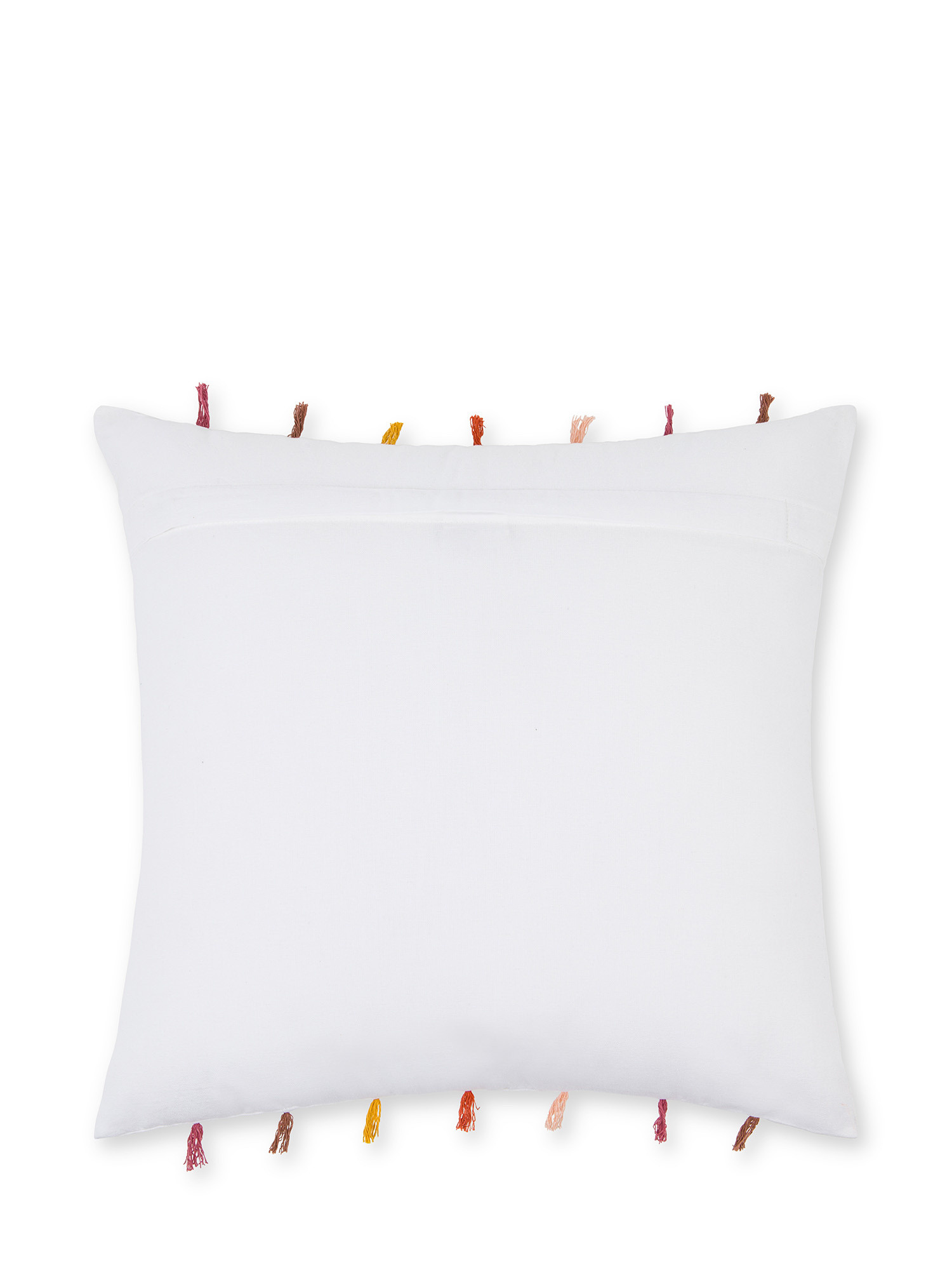 Cotton cushion with chain stitch embroidery and fringes 45x45cm, Multicolor, large image number 1