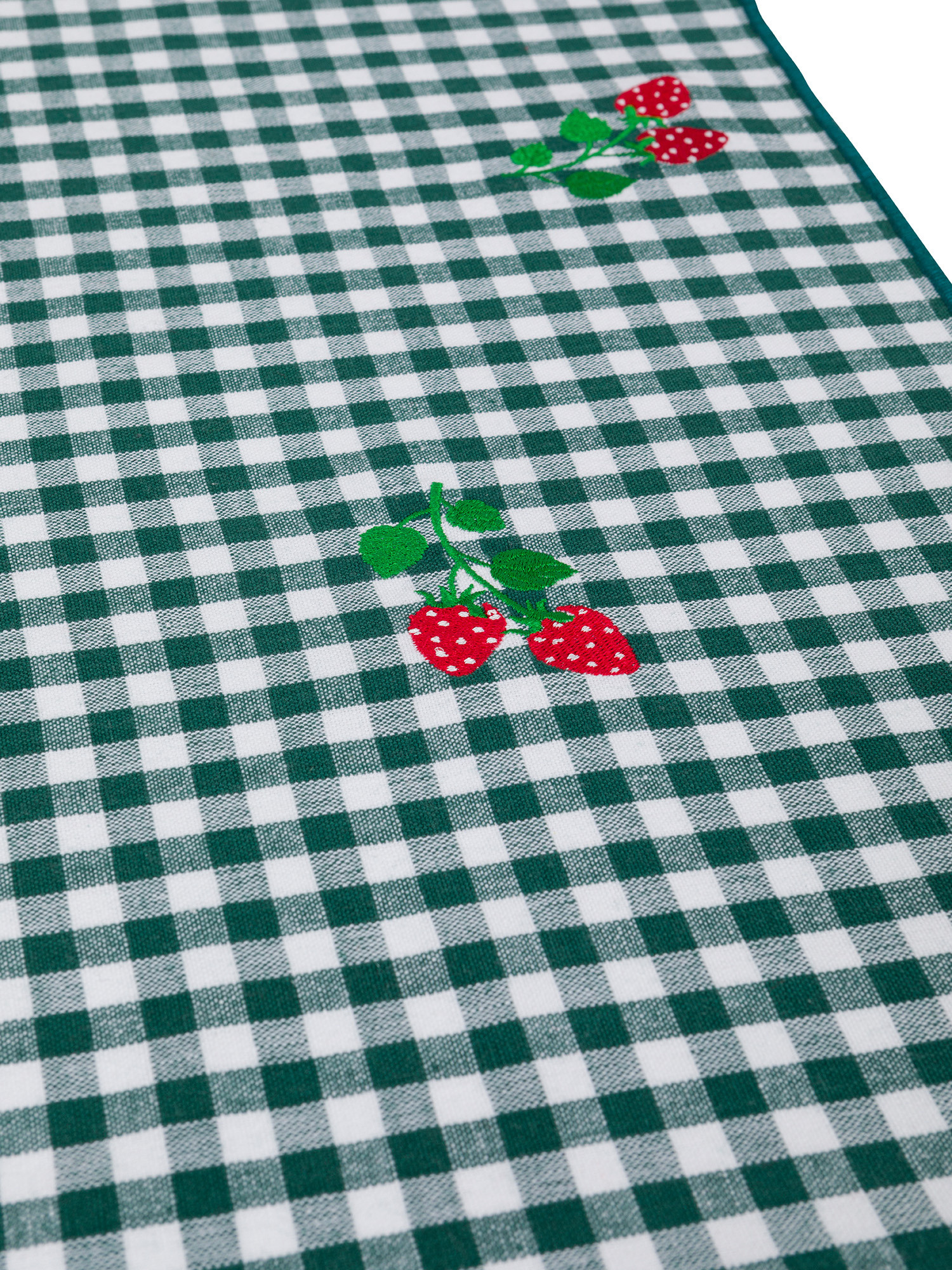 Vichy cotton runner with strawberry embroidery, Dark Green, large image number 1