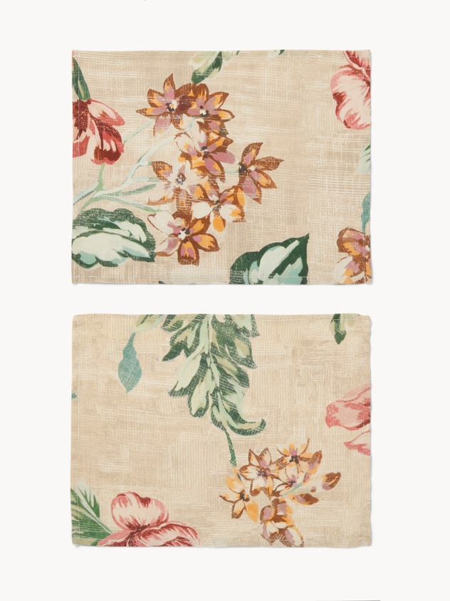 Set of 2 Cotton Panama Placemats with Floral Print - Discounted Price
