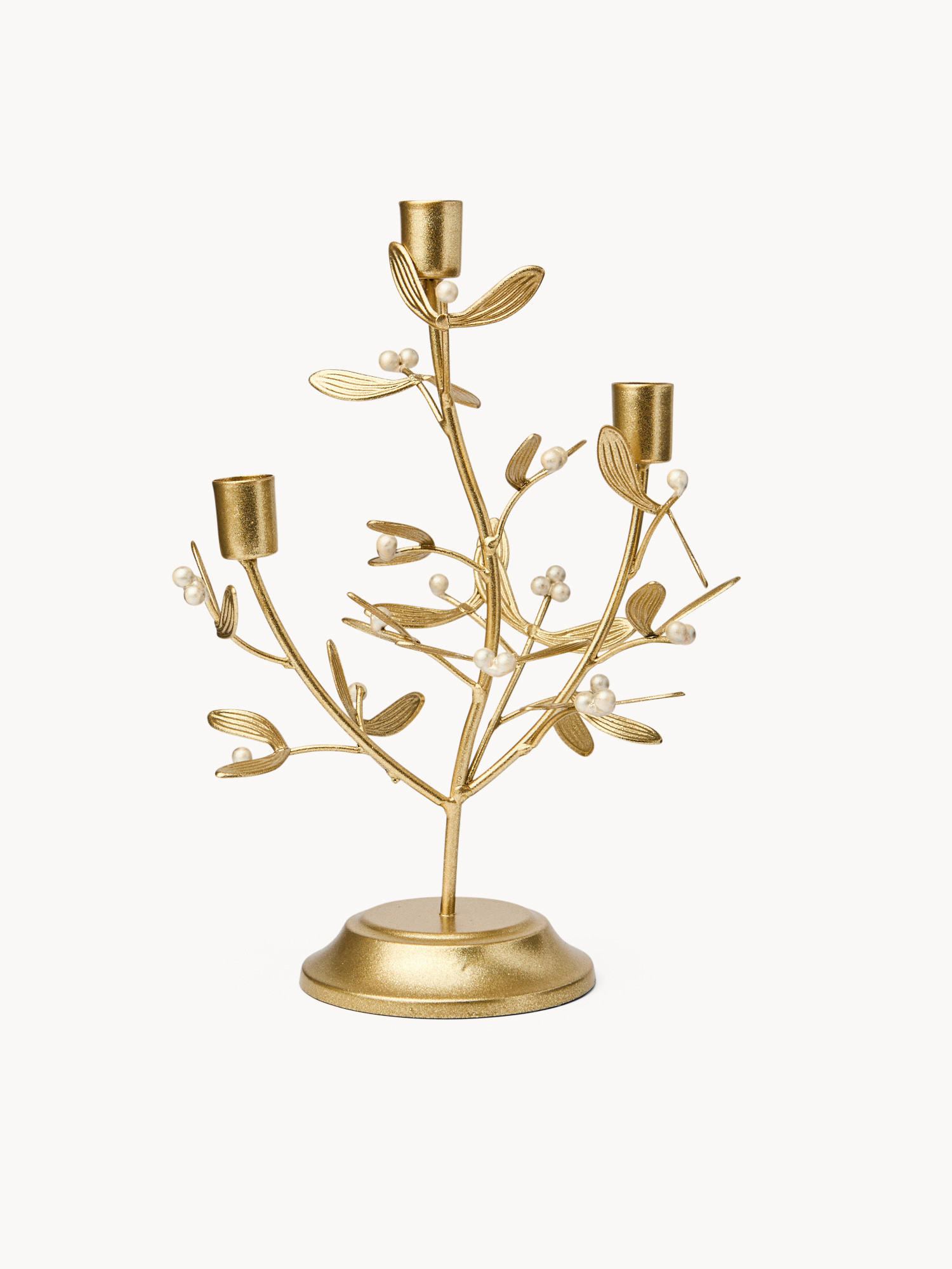 Portacandele in ferro e perle 3 luci, Oro, large image number 0