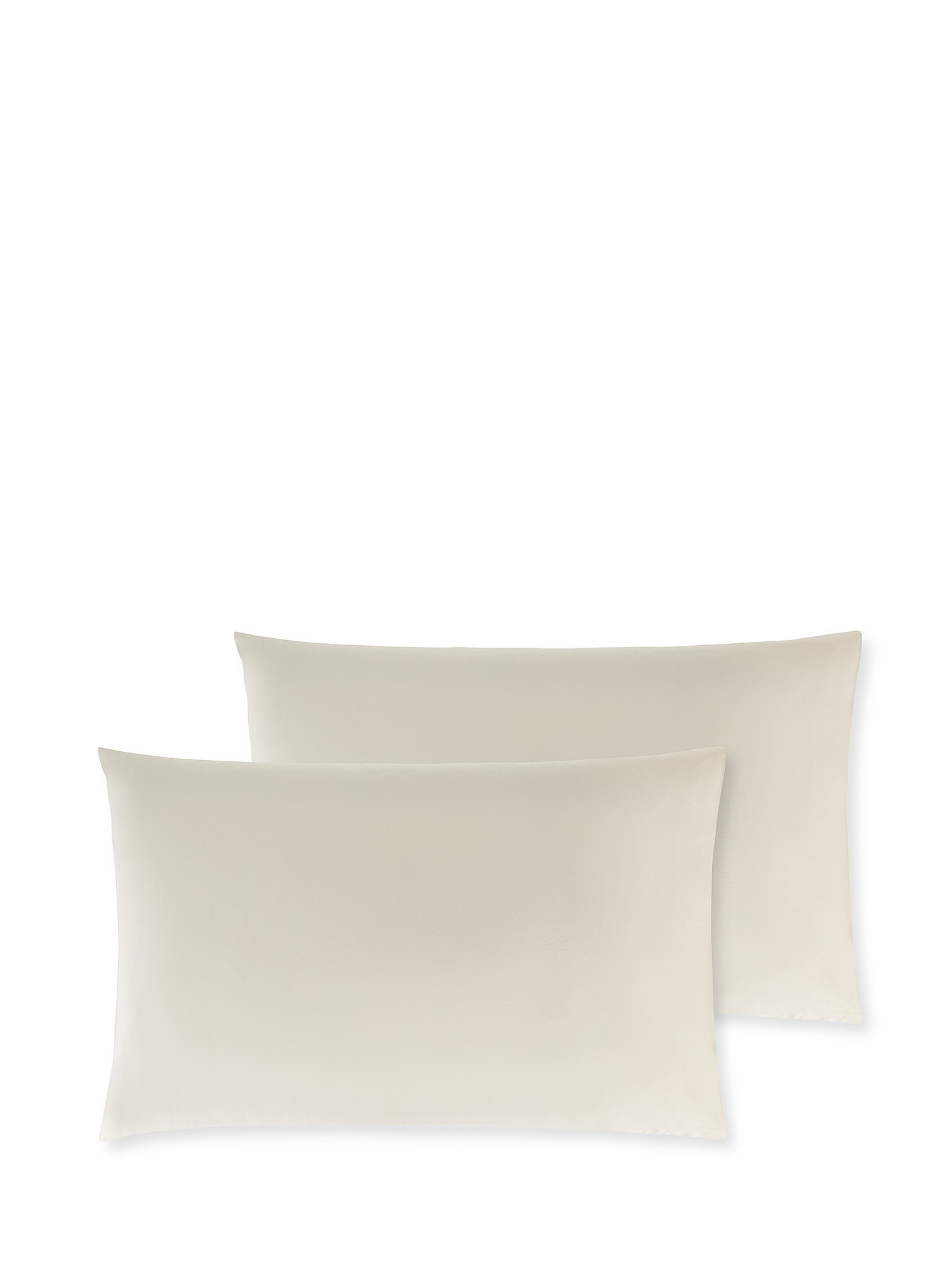 Set of 2 solid color percale cotton pillowcases., Beige, large image number 0