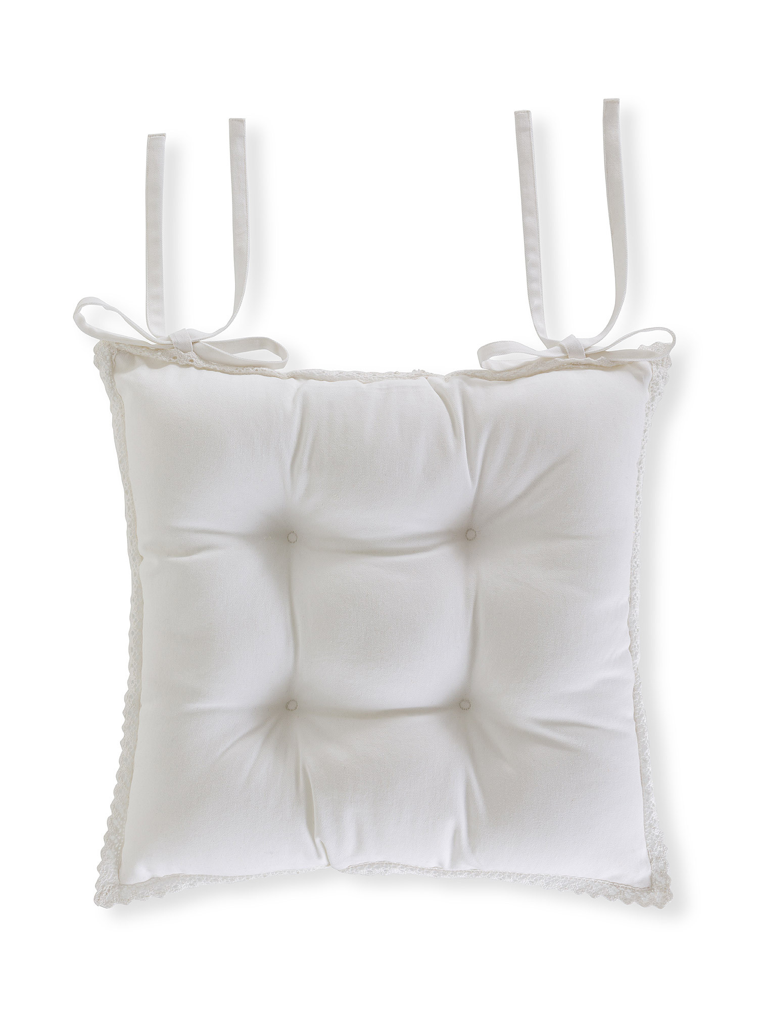 Cuscino da sedia twill di cotone con ricamo, Bianco, large image number 0