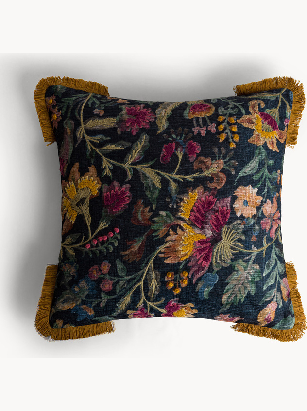 Cuscino 45x45 cm con stampa floreale e frange