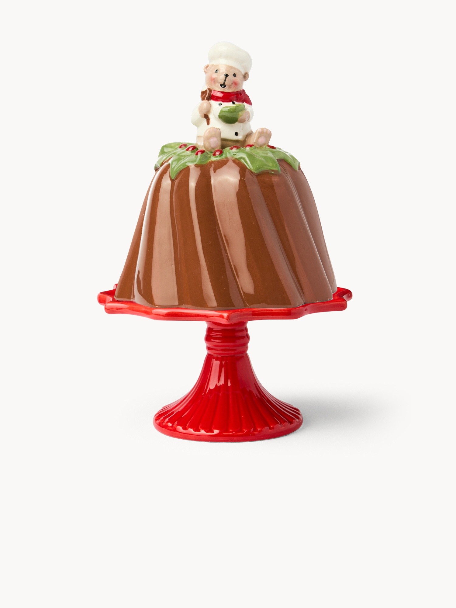 Alzata in ceramica coperchio a budino, Rosso, large image number 0