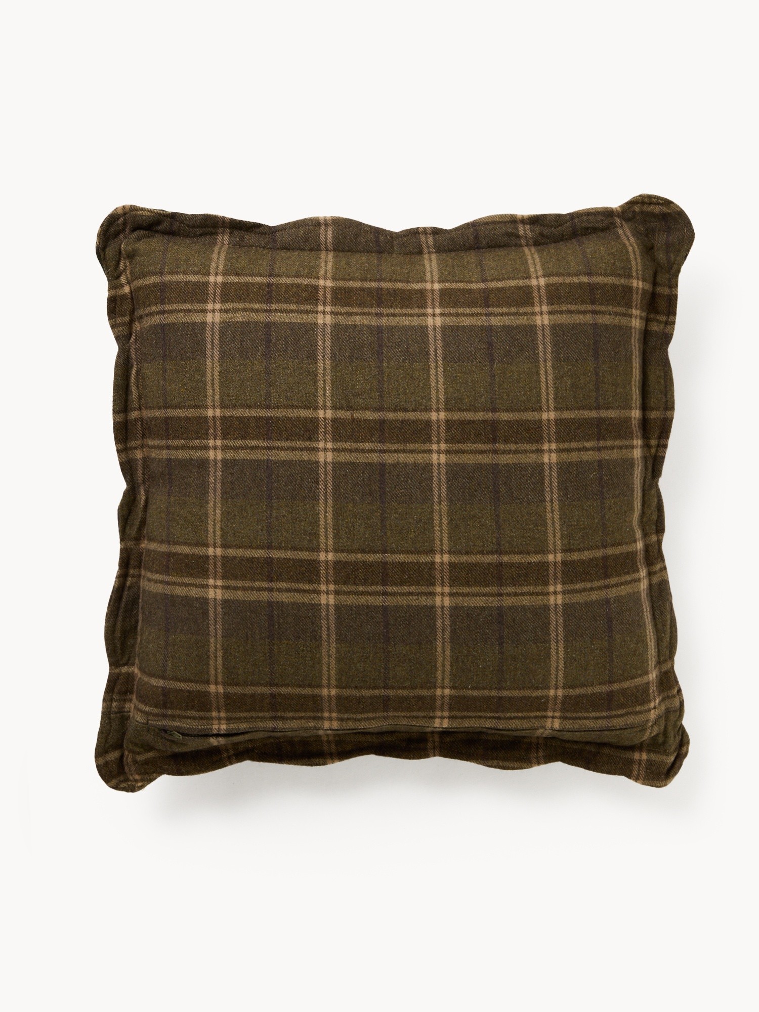 Wool-blend twill cushion with check pattern 50x50cm, Hazelnut Brown, large image number 1
