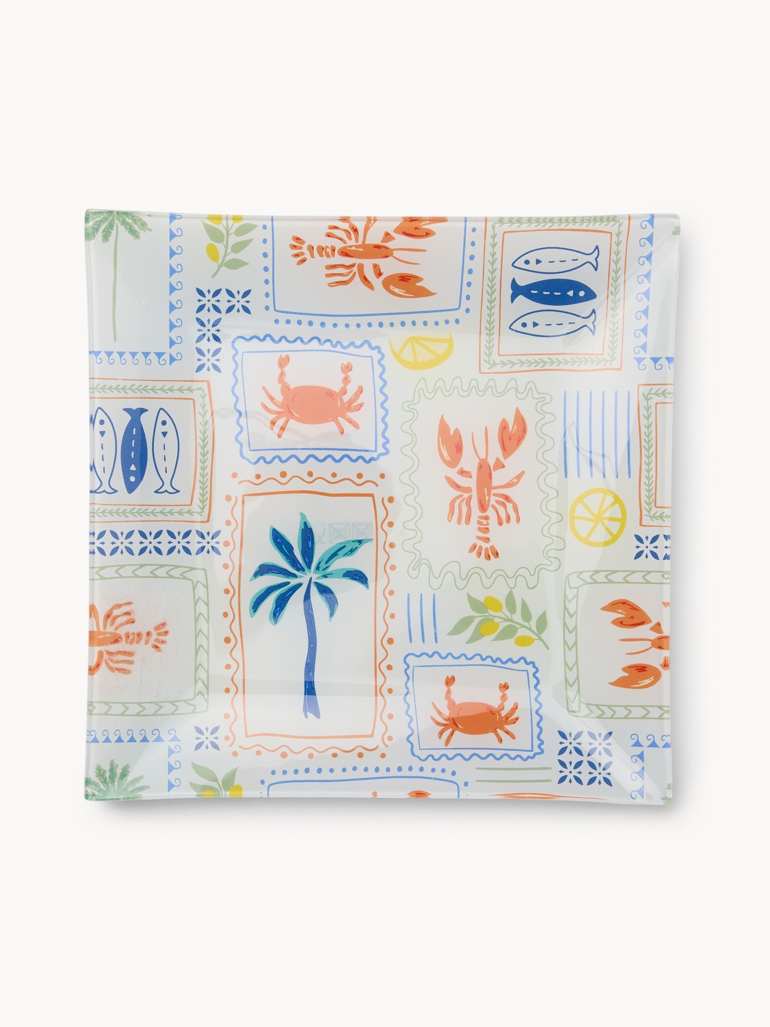 Glass plate with palm decoration - Introductory price, Multicolor, large image number 0