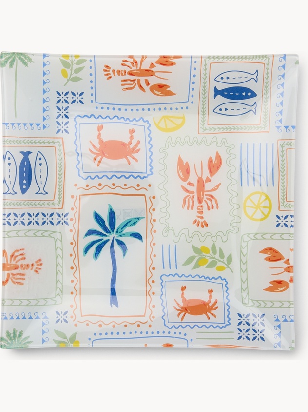 Glass plate with palm decoration - Introductory price