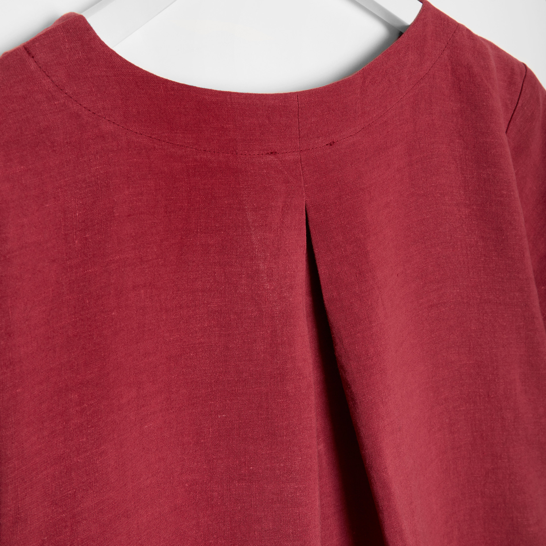 Solid colour 100% linen flared dress, Dark Red, large image number 4