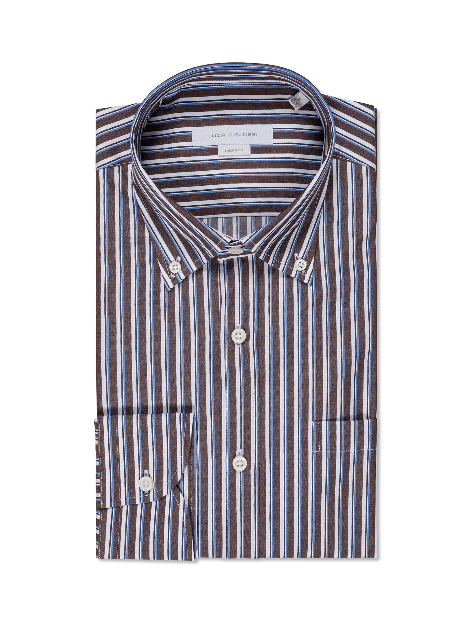Luca D'Altieri - Camicia a righe tailor fit in puro cotone, Marrone, large image number 0