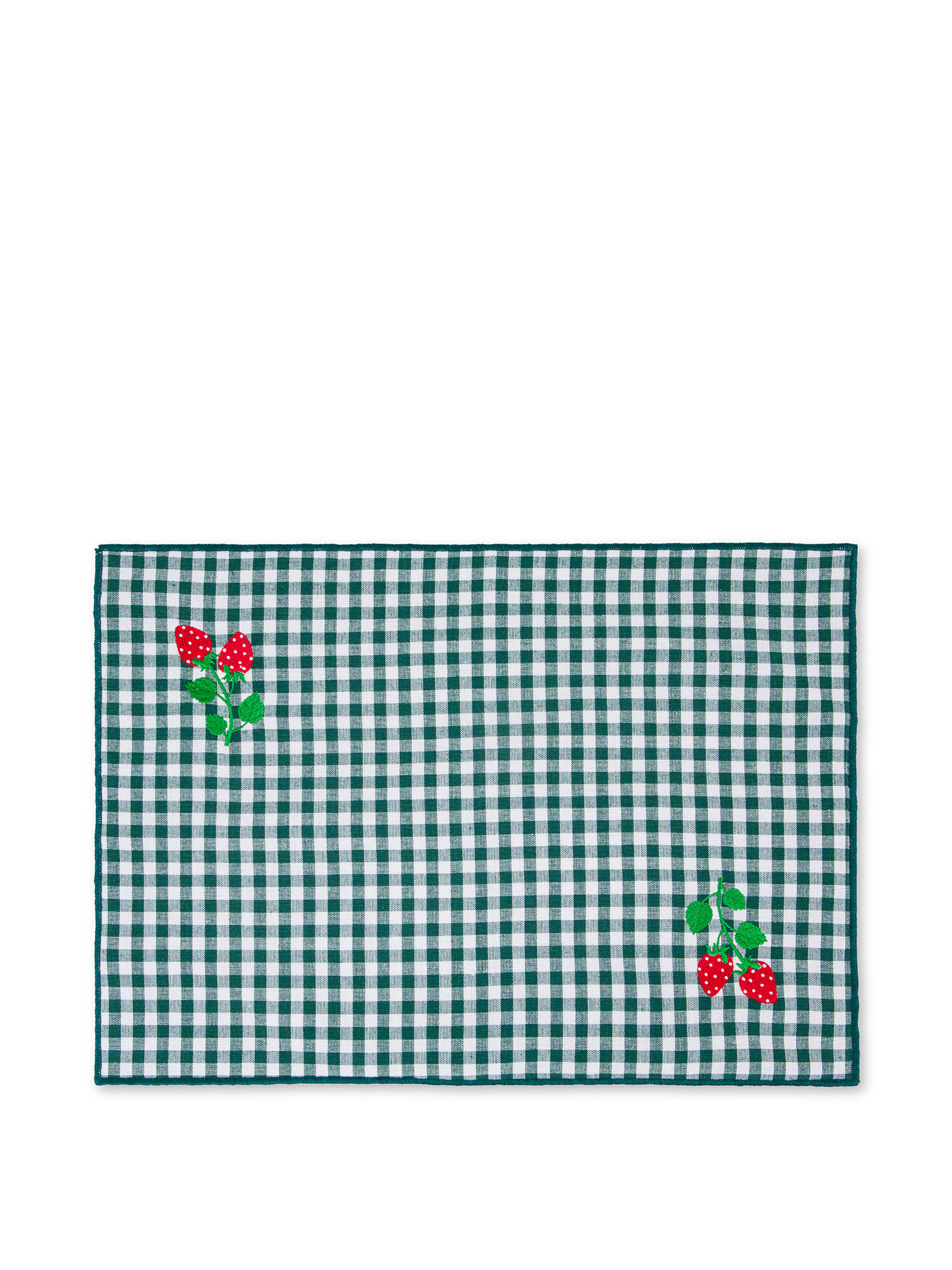 Vichy cotton placemat with strawberry embroidery, Dark Green, large image number 0