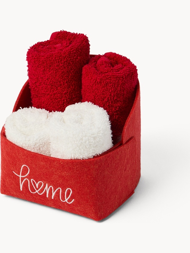 Cestino in feltro con 4 lavette tinta unita