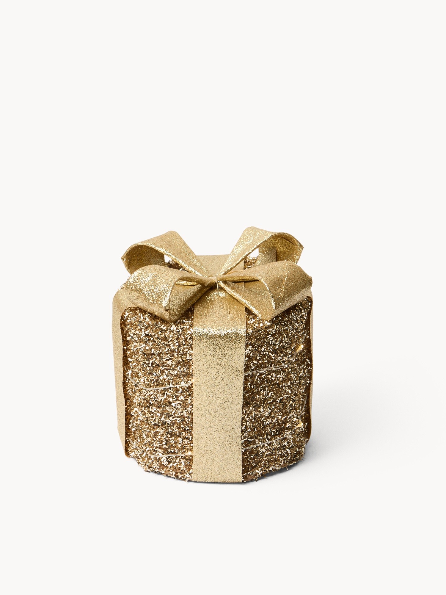 Decorazione a forma di pacchetto regalo con mini led, Oro, large image number 0