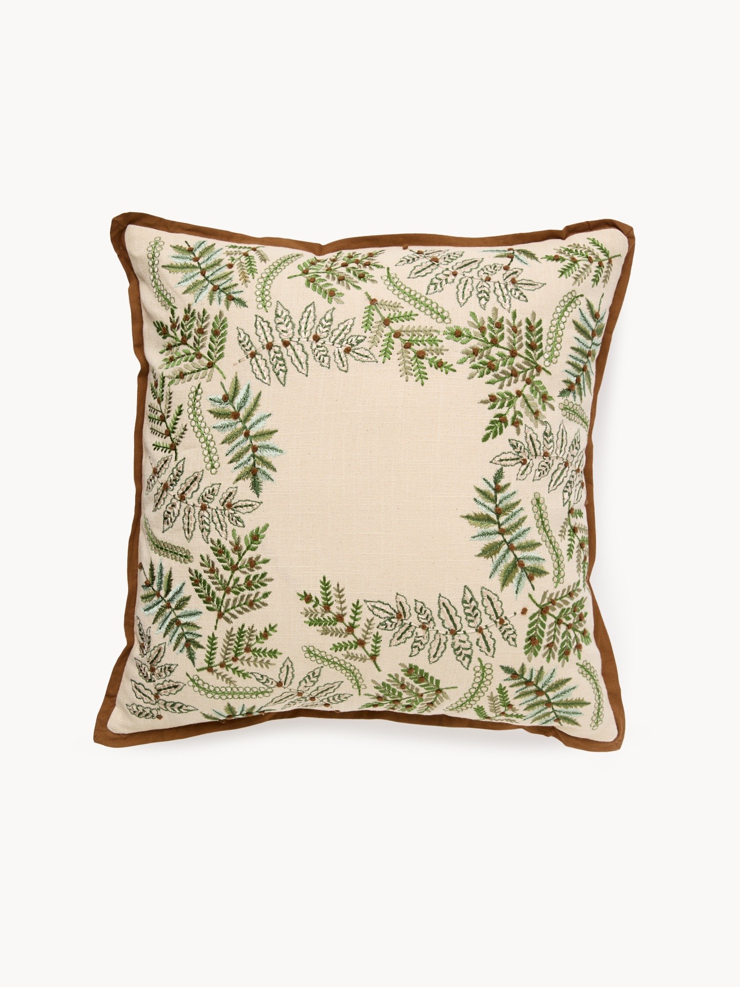 Cotton embroidered cushion with holly 45x45cm, Beige / Brown, large image number 0