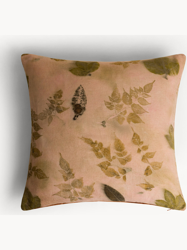 Cuscino 50x50 cm in lino eco-print foliage