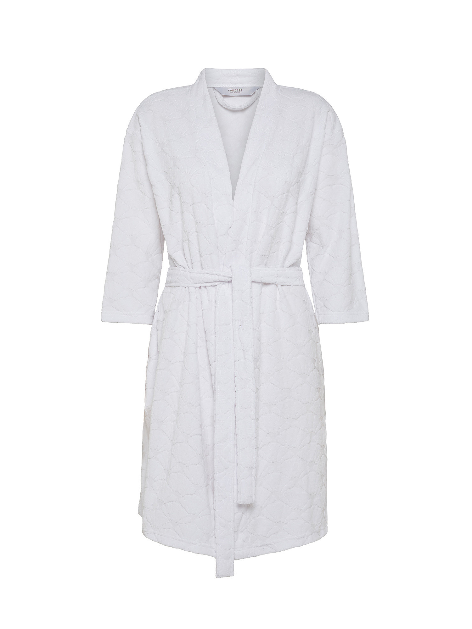 Terry cotton dressing gown with fans motif, White, large image number 0