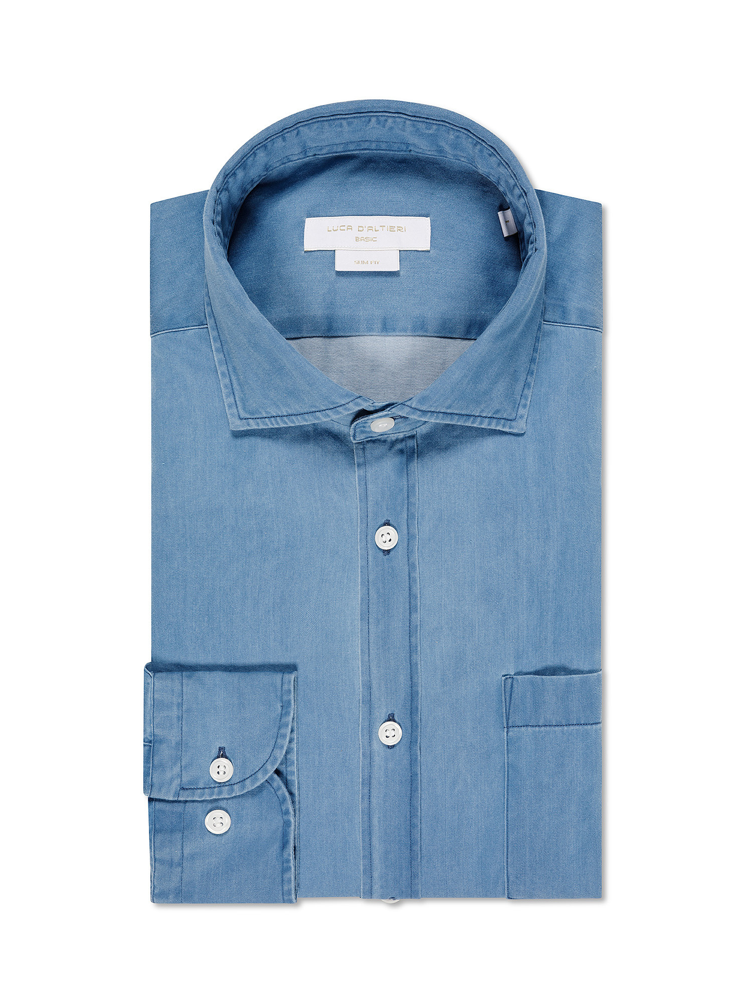 Camicia basic slim fit in puro cotone, Denim, large image number 0