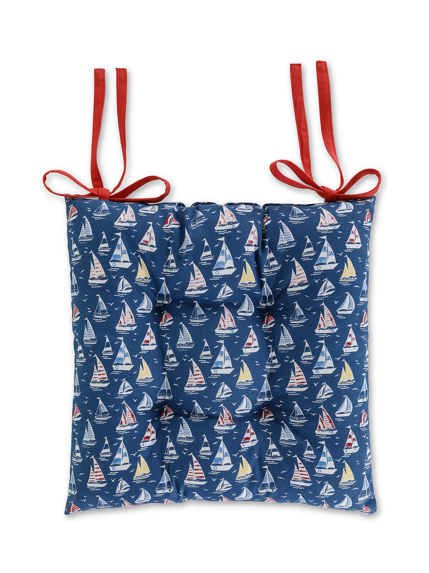 Chair cushion in 100% cotton with sails print, Blue, large image number 0