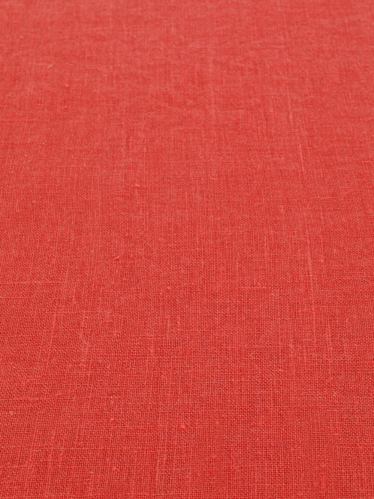 Solid color round tablecloth in pure washed linen, Coral Red, large image number 1