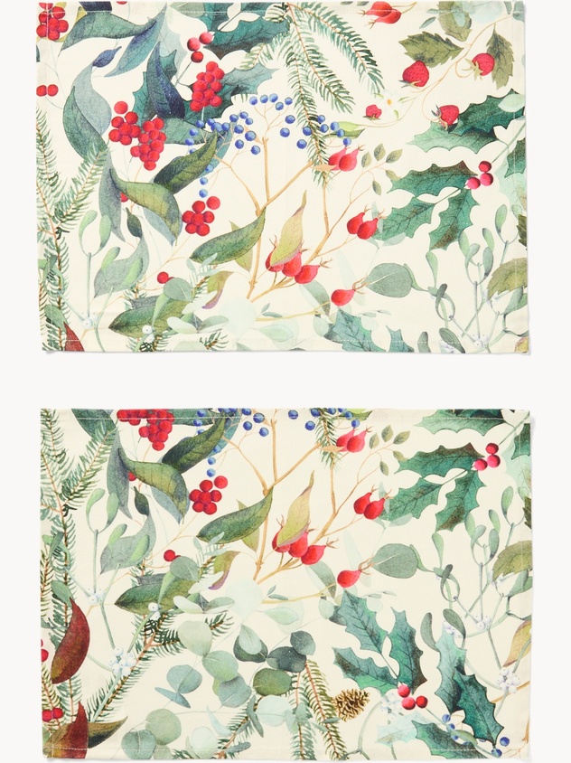 Set 2 tovagliette in panama di cotone con stampa bacche