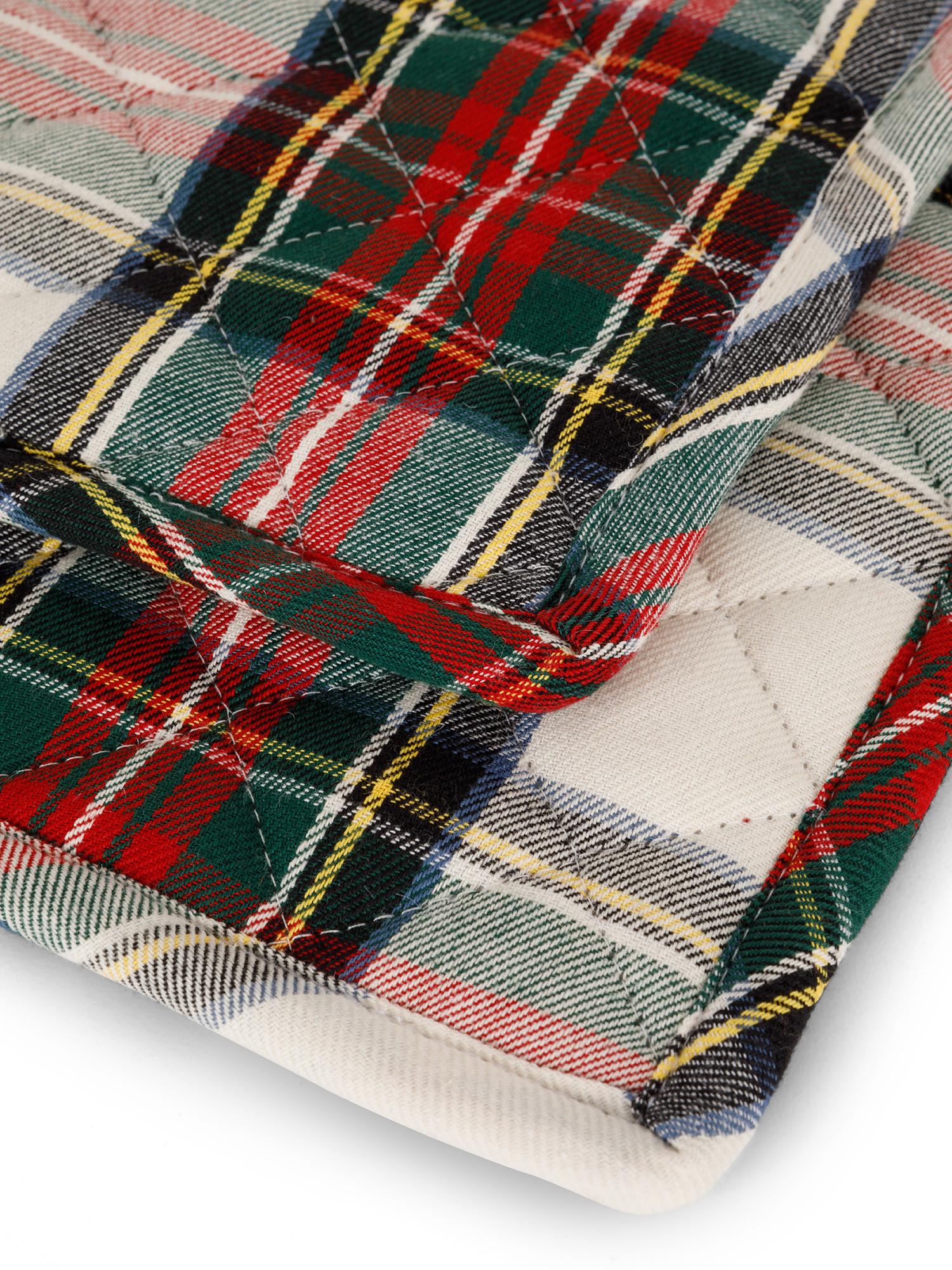 Set of 2 pot holders in tartan cotton twill, White, large image number 1