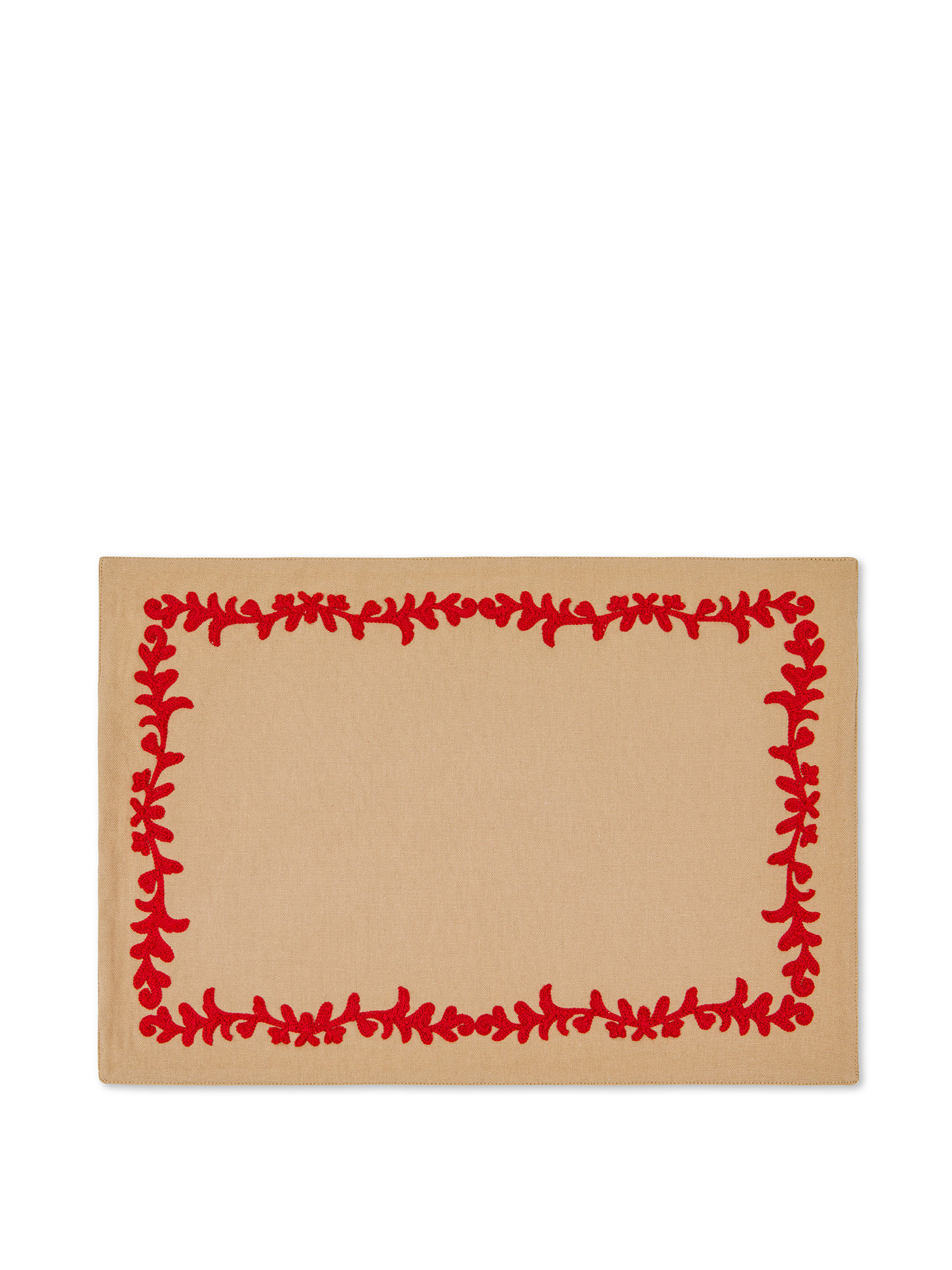 Cotton placemat with Christmas embroidery, Beige, large image number 0