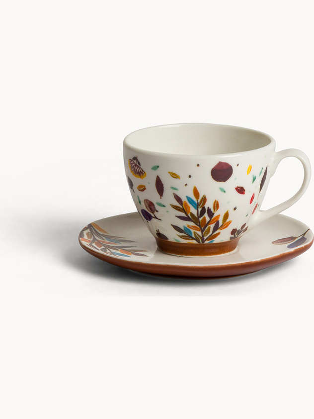 Tazza caffè in stoneware motivo foglioline