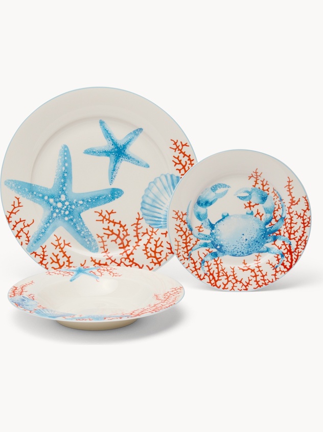 Set of 18 New Bone China Plates with Marine Decor - Introductory Price