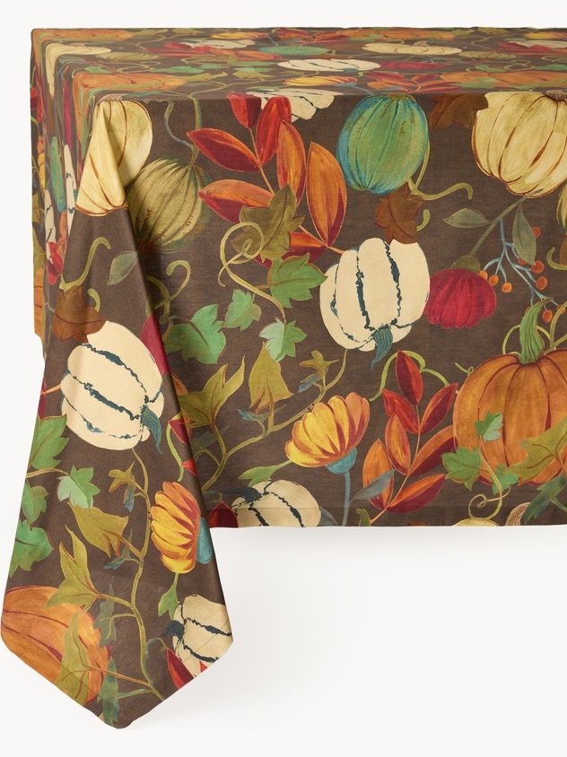 Water-repellent cotton panama tablecloth with pumpkin print