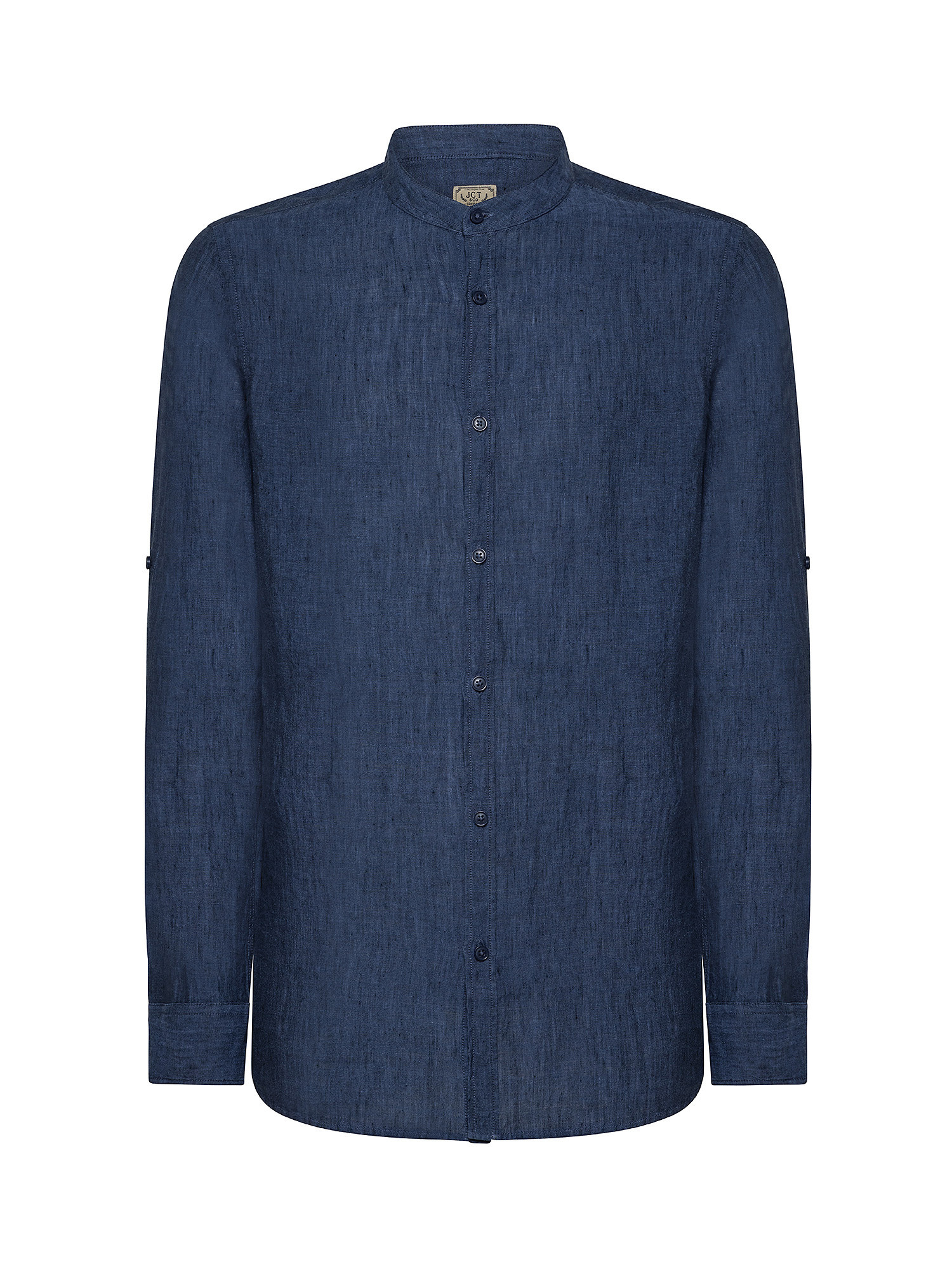 Camicia puro lino collo coreana, Blu, large image number 0