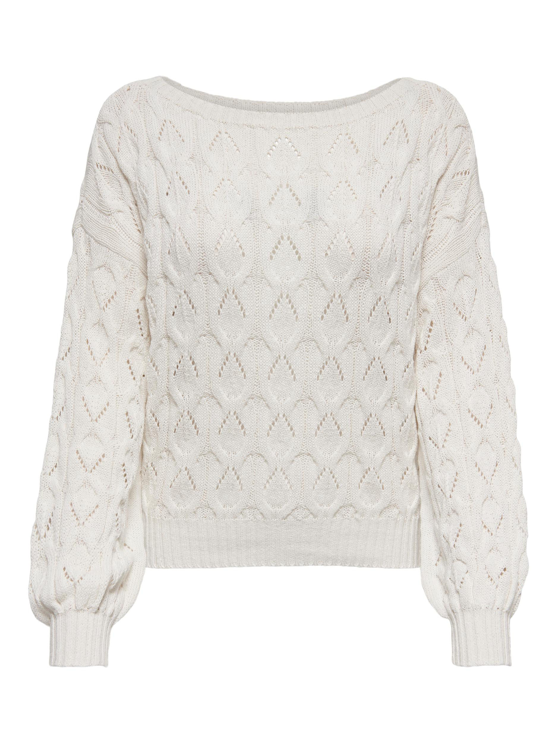 Only - Boat neck pullover with pointelle detail, White, large image number 0