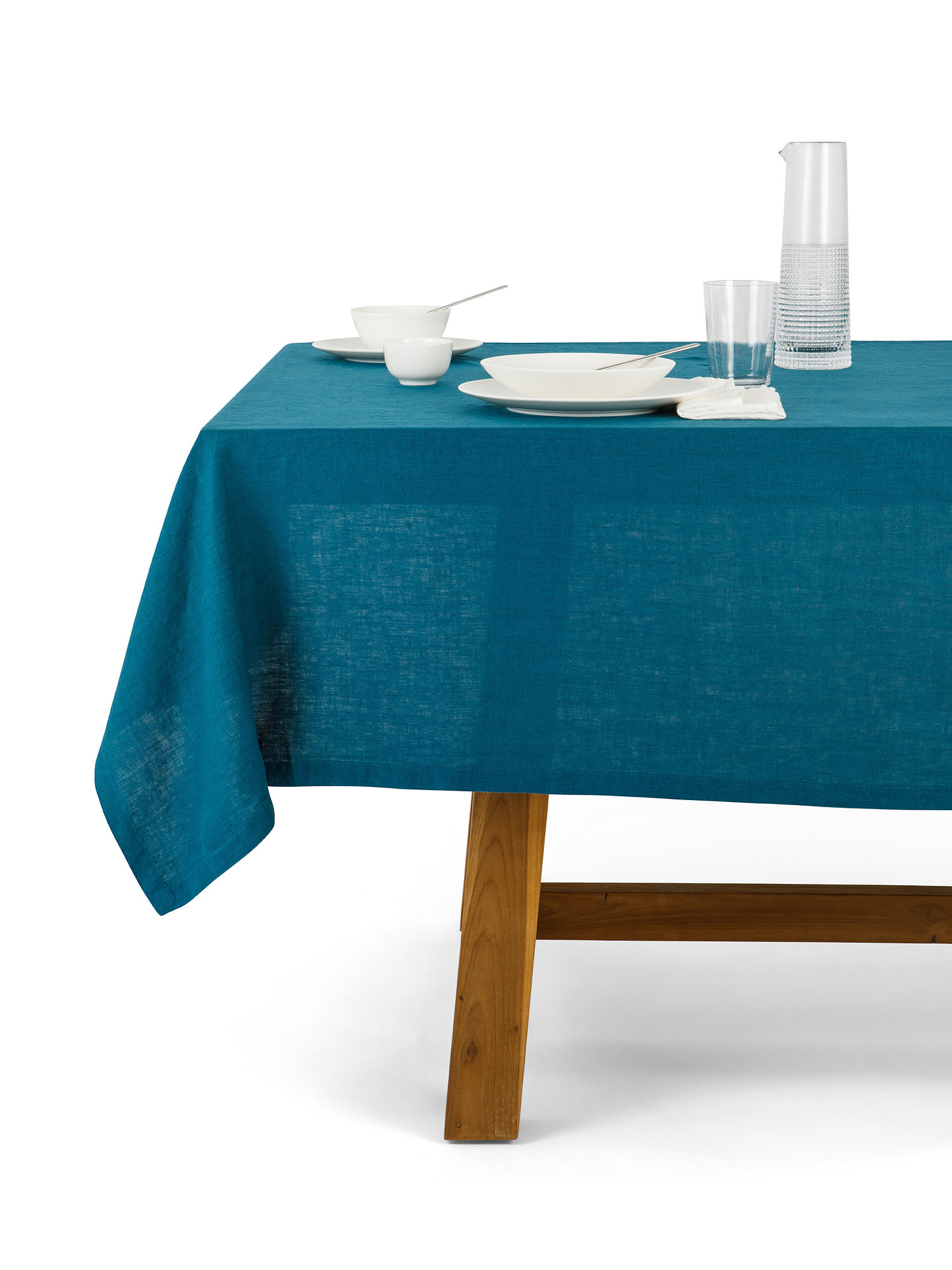 Solid color pure washed linen tablecloth, Petroleum , large image number 0