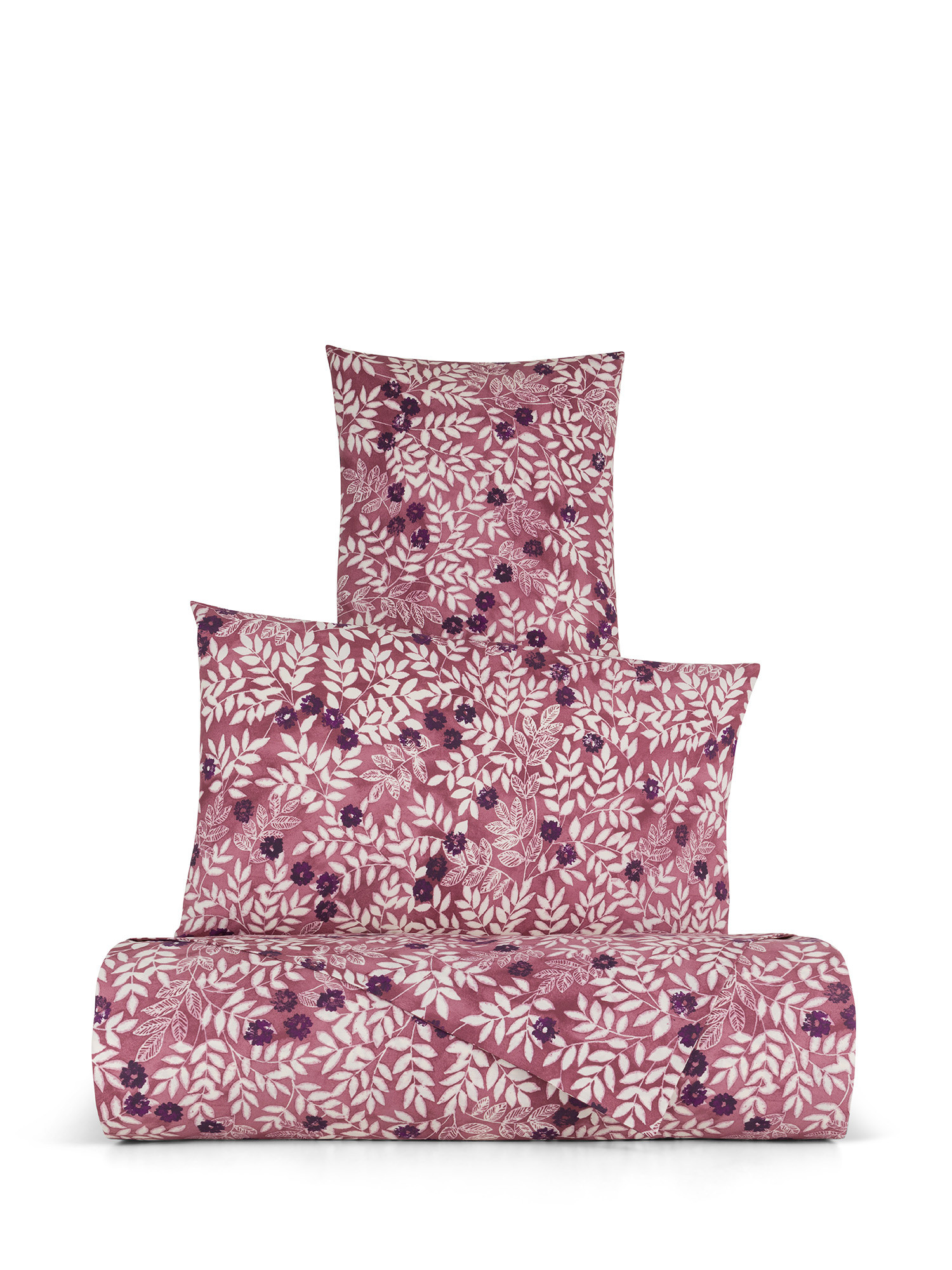 Floral patterned cotton percale duvet cover set, Pink, large image number 0