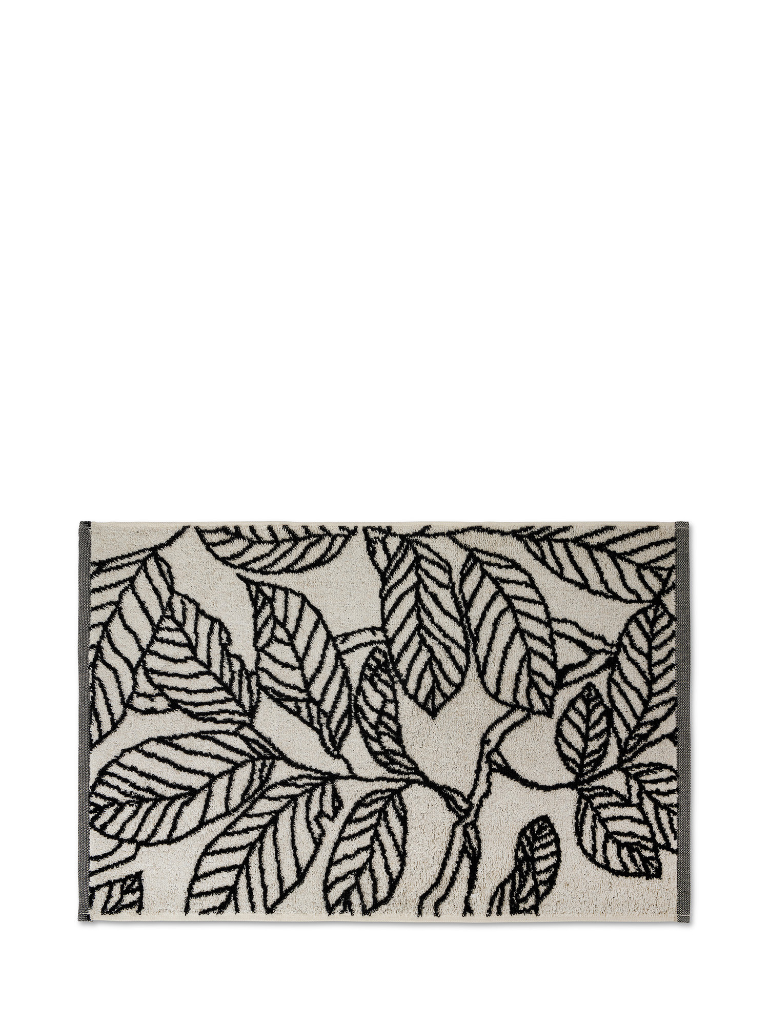 Asciugamano misto lino e cotone motivo foliage, Nero, large image number 1