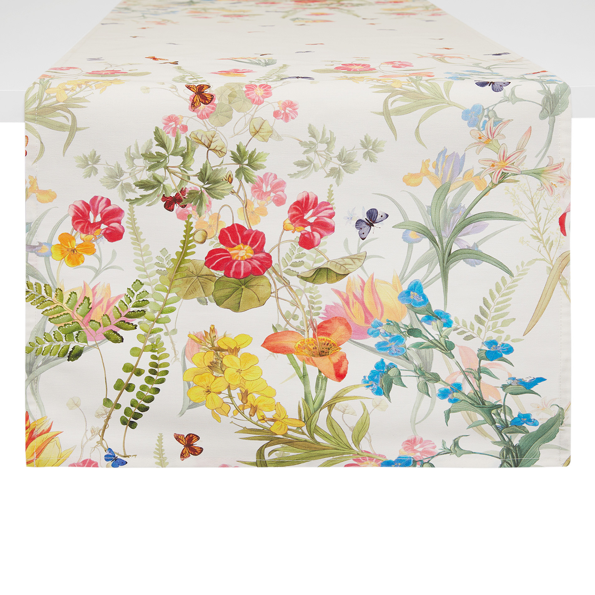 Pure cotton floral print runner, White/Multicolor, large image number 0