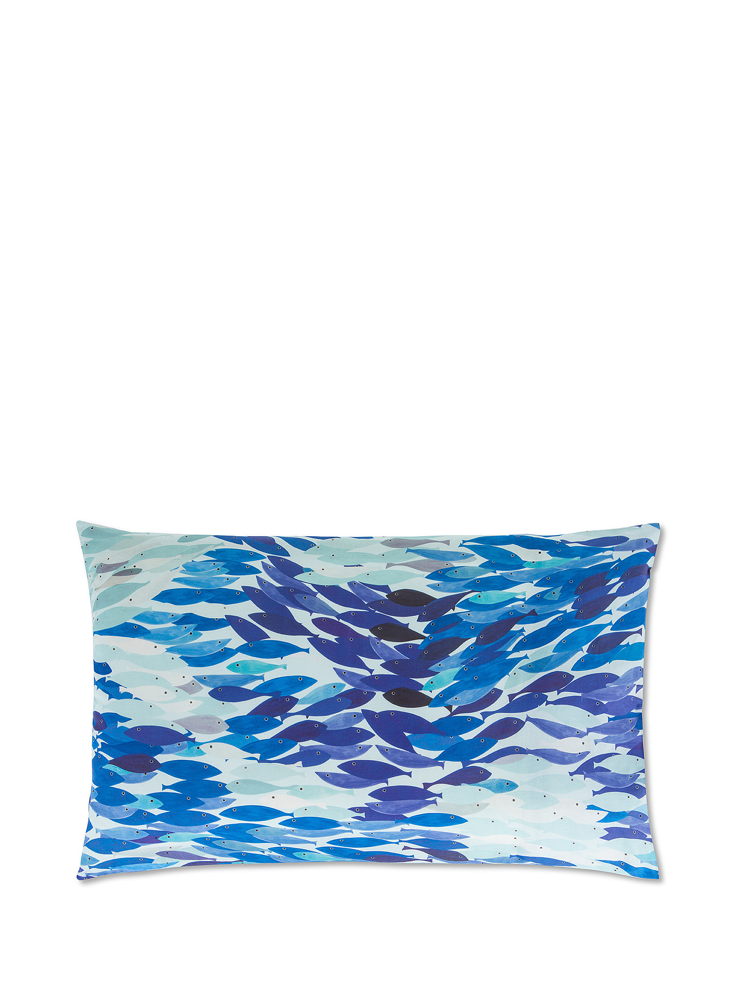 Fish pattern cotton muslin pillowcase, Blue, large image number 0