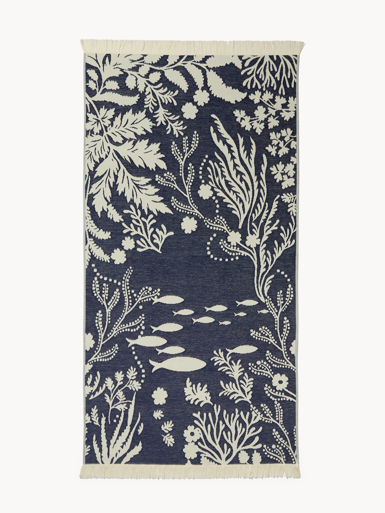 Fringed Cotton Hammam Beach Towel - Introductory Price, Blue, large image number 0